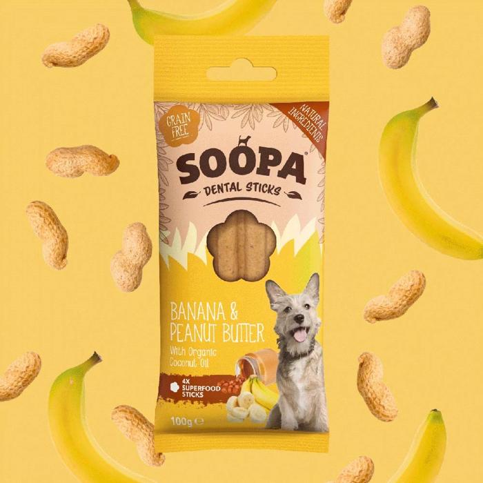 Soopa Vegansk Dental Sticks Banana & Peanutbutter 4 Stk