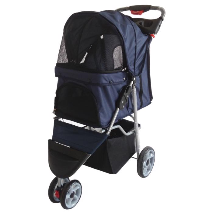 Topmast Hunde Pet Stroller Hundeklapvogn Mørkeblå med 3 Hjul