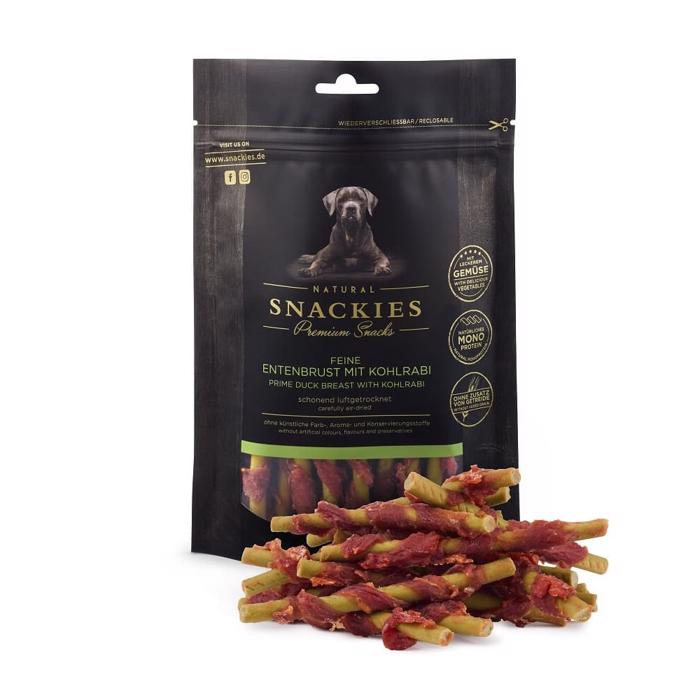 Snackies Premium Hundegodbidder Andebryst med Glaskål 170g