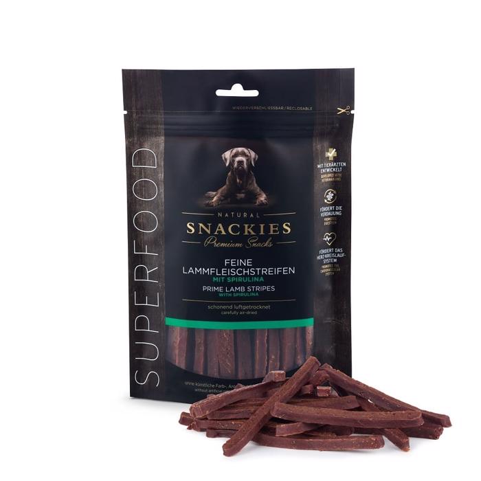 Snackies Premium Hundegodbidder Lufttørret Lamme Stripes med Spirulina 170g